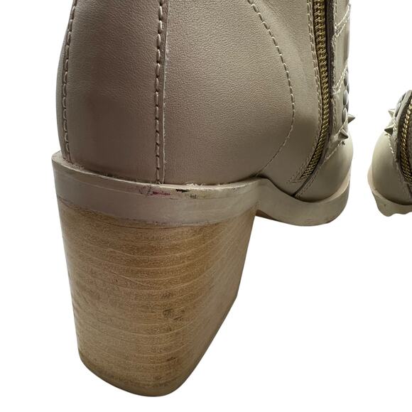 Kelsi Dagger Brooklyn Studded Wallace Buckle Leather Boots Cream Block Heel 8.5 - Picture 5 of 16